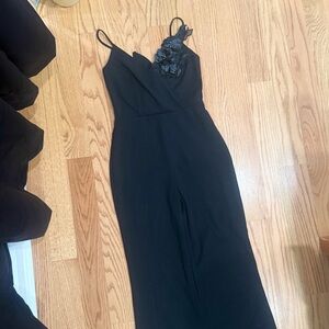 Windsor Black Strapless Floral-Applique Jumpsuit